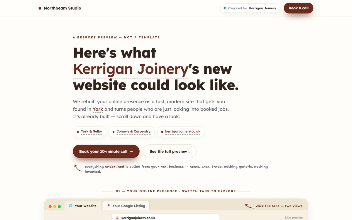 Kerrigan Joinery prospect page